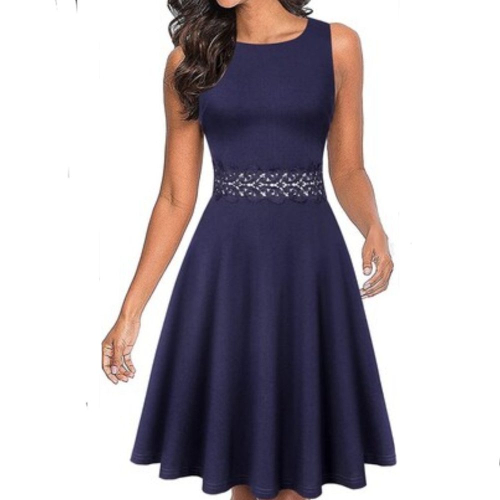 HOMEYEE navy blue sleeveless fit and flare dress size 6